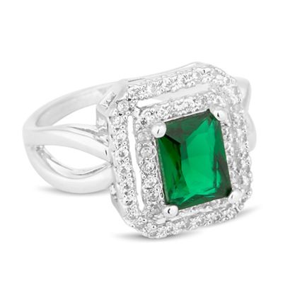Green cubic zirconia double square surround ring